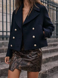 Inrosy court manteau caban double boutonnage poches col revers manches longues femme casual élégant mode veste