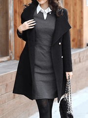 Inrosy mi-longue manteau en laine noeud papillon boutonnage poches ceinture col revers manches longues femme élégant mode