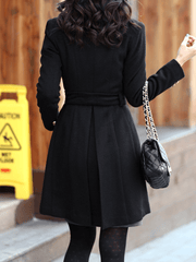Inrosy mi-longue manteau en laine noeud papillon boutonnage poches ceinture col revers manches longues femme élégant mode