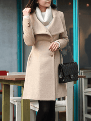 Inrosy mi-longue manteau en laine noeud papillon boutonnage poches ceinture col revers manches longues femme élégant mode