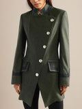 Inrosy manteau en laine militaire bimatière blazer boutonnage poches col montant manches longues femme mode décontracté veste
