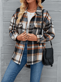 Inrosy surchemise femme carreaux boutonnage poches col revers manches longues femme ample oversized décontracté veste