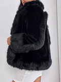 Inrosy court manteau en fausse fourrure unicolore manches longues femme élégant mode hiver veste noir