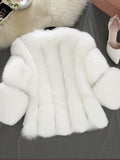 Inrosy manteau en fausse fourrure unicolore manches longues femme élégant mode veste hiver