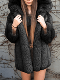 Inrosy manteau en fausse fourrure à capuche manches longues femme élégant mode décontracté hiver veste