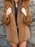 Inrosy manteau en fausse fourrure à capuche manches longues femme élégant mode décontracté hiver veste