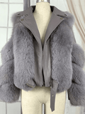 Inrosy manteau en fausse fourrure simili cuir ceinture fermeture éclair col revers manches longues femme élégant mode hiver chaud veste