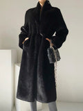 Inrosy longue manteau en fausse fourrure col montant manches longues femme casual élégant oversized décontracté