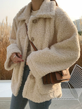 Inrosy court veste en teddy coat boutonnage poches col revers manches longues femme casual ample décontracté hiver manteau