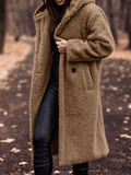 Inrosy longue manteau teddy coat boutons poches à capuche manches longues femme mode ample oversized décontracté hiver