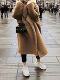 Inrosy longue manteau en teddy coat boutons poches col revers manches longues femme élégant mode décontracté hiver veste camel