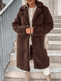 Inrosy longue manteau en teddy bear coat boutonnage poches col revers manches longues femme mode oversized décontracté hiver veste