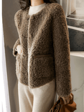 Inrosy court manteau avec polaire boutonnage poches col rond manches longues femme élégant mode veste