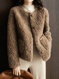 Inrosy court manteau avec polaire boutonnage poches col rond manches longues femme élégant mode veste