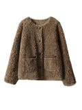 Inrosy court manteau avec polaire boutonnage poches col rond manches longues femme élégant mode veste