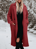 Inrosy longue manteau teddy coat poches col revers manches longues élégant décontracté hiver veste en peluche pour femmes