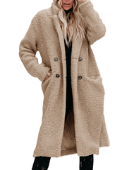 Inrosy longue manteau teddy coat poches col revers manches longues élégant décontracté hiver veste en peluche pour femmes