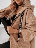 Inrosy mi-longue manteau teddy bear poches à capuche manches longues femme mode décontracté