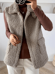 Inrosy veste gilet sans manches unicolore boutonnage poches ceinture col revers femme mode décontracté
