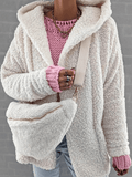 Inrosy manteau teddy coat unicolore à capuche manches longues femme mode décontracté veste