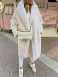 Inrosy longue manteau teddy coat boutons poches col revers manches longues femme mode ample oversized hiver veste
