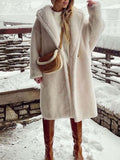 Inrosy longue manteau teddy coat boutons poches col revers manches longues femme mode ample oversized hiver veste