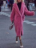 Inrosy longue manteau teddy coat boutons poches col revers manches longues femme mode ample oversized hiver veste