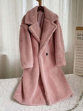 Inrosy longue manteau teddy coat boutons poches col revers manches longues femme mode ample oversized hiver veste