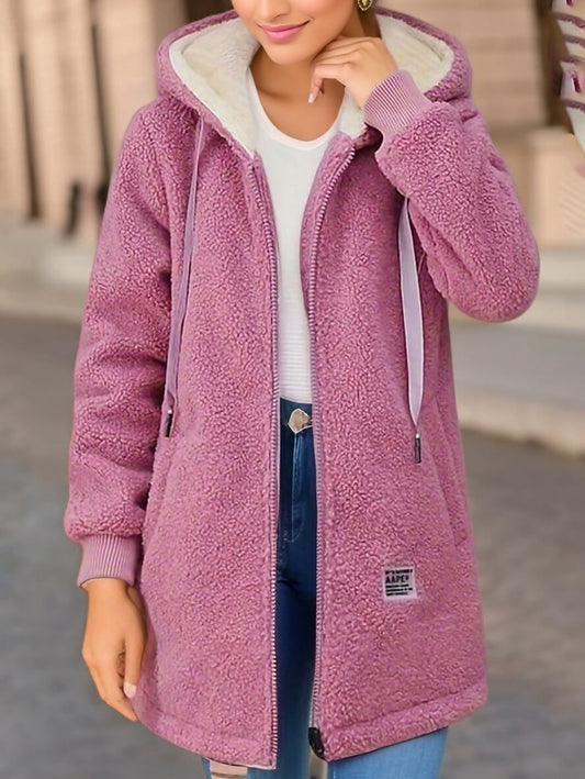 Inrosy veste polaire à capuche fermeture éclair manches longues femme casual mode décontracté