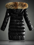 Inrosy longue manteau doudoune brillante poches ceinture fermeture éclair à capuche manches longues femme casual mode vestes noir