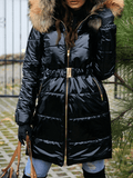 Inrosy mi-longue veste doudoune ceinture avec fausse fourrure à capuche manches longues femme mode décontracté hiver manteau