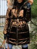 Inrosy mi-longue veste doudoune ceinture avec fausse fourrure à capuche manches longues femme mode décontracté hiver manteau