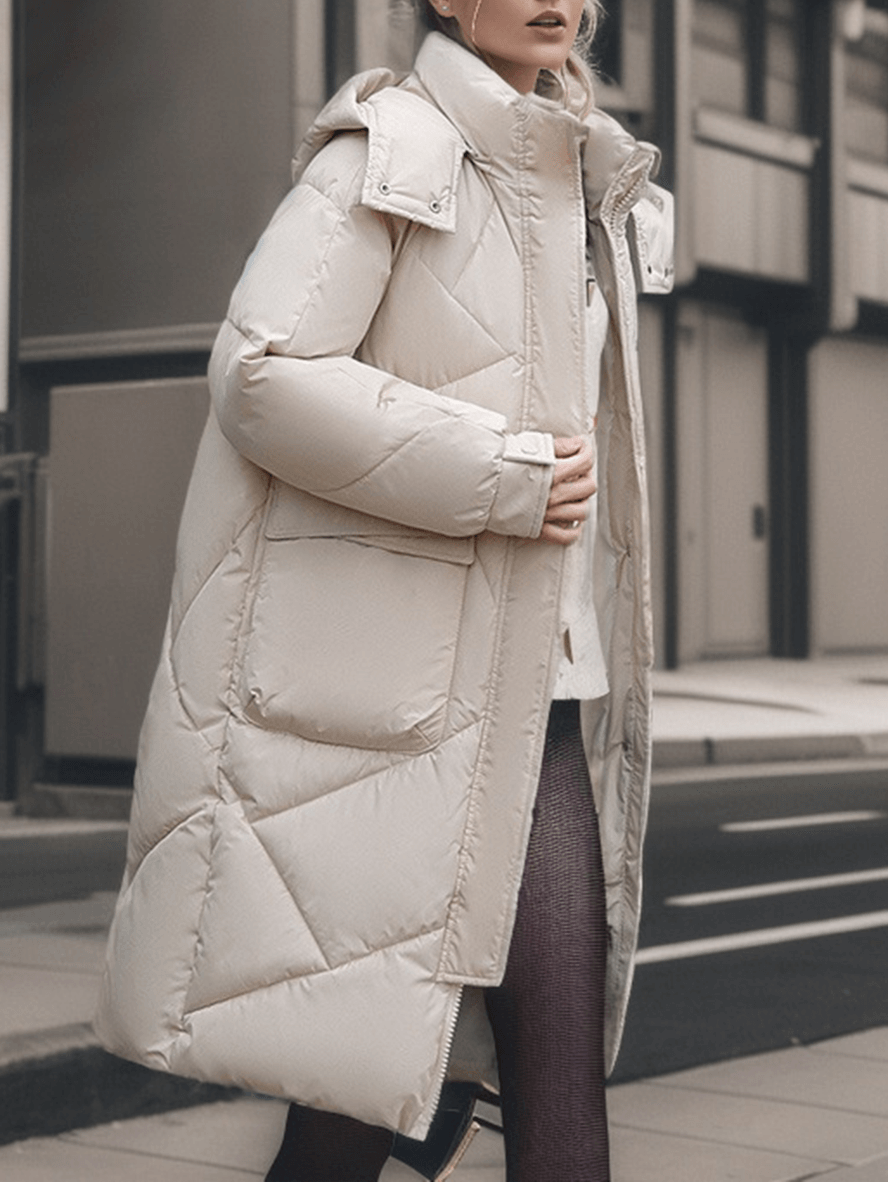 Inrosy longue manteau doudoune à capuche boutons poches fermeture éclair manches longues femme décontracté oversized hiver veste