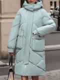 Inrosy longue manteau doudoune à capuche boutons poches fermeture éclair manches longues femme décontracté oversized hiver veste
