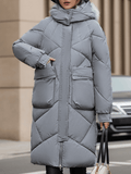 Inrosy longue manteau doudoune à capuche boutons poches fermeture éclair manches longues femme décontracté oversized hiver veste