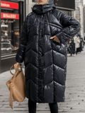 Inrosy longue manteau doudoune vinyl à capuche boutons poches fermeture éclair manches longues femme oversized décontracté hiver veste