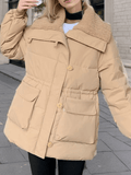 Inrosy mi-longue manteau doudoune boutons poches col revers manches longues femme casual doux décontracté veste