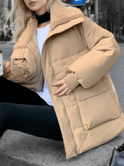 Inrosy mi-longue manteau doudoune boutons poches col revers manches longues femme casual doux décontracté veste