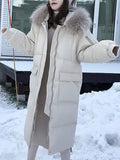 Inrosy longue manteau doudoune à capuche boutons poches manches longues femme casual mode décontracté hiver vêtements