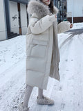 Inrosy longue manteau doudoune à capuche boutons poches manches longues femme casual mode décontracté hiver vêtements
