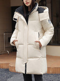 Inrosy mi-longue manteau doudoune à capuche poches manches longues femme mode oversized décontracté hiver veste