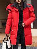 Inrosy mi-longue manteau doudoune à capuche poches manches longues femme mode oversized décontracté hiver veste