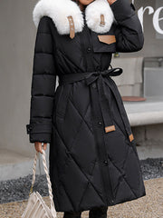 Inrosy longue manteau doudoune ceinture fausse fourrure col manches longues femme casual élégant mode hiver veste