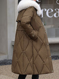 Inrosy longue manteau doudoune ceinture fausse fourrure col manches longues femme casual élégant mode hiver veste