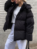 Inrosy court manteau doudoune à capuche poches fermeture éclair femme style boyfriend oversized décontracté hiver veste