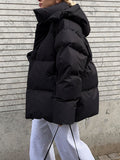 Inrosy court manteau doudoune à capuche poches fermeture éclair femme style boyfriend oversized décontracté hiver veste