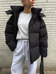 Inrosy court manteau doudoune à capuche poches fermeture éclair femme style boyfriend oversized décontracté hiver veste