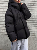 Inrosy court manteau doudoune à capuche poches fermeture éclair femme style boyfriend oversized décontracté hiver veste