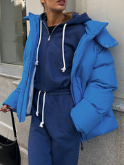 Inrosy court manteau doudoune à capuche poches fermeture éclair femme style boyfriend oversized décontracté hiver veste