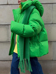 Inrosy court manteau doudoune à capuche poches fermeture éclair femme style boyfriend oversized décontracté hiver veste